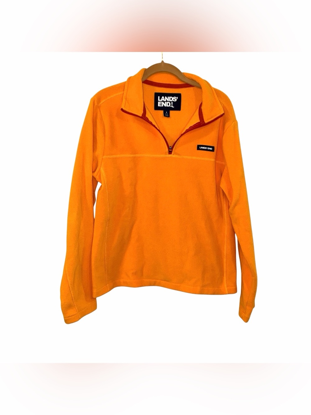 Lands' End Men's Bright Yellow Orange Qtr-Zip Fleece Pullover Size Small